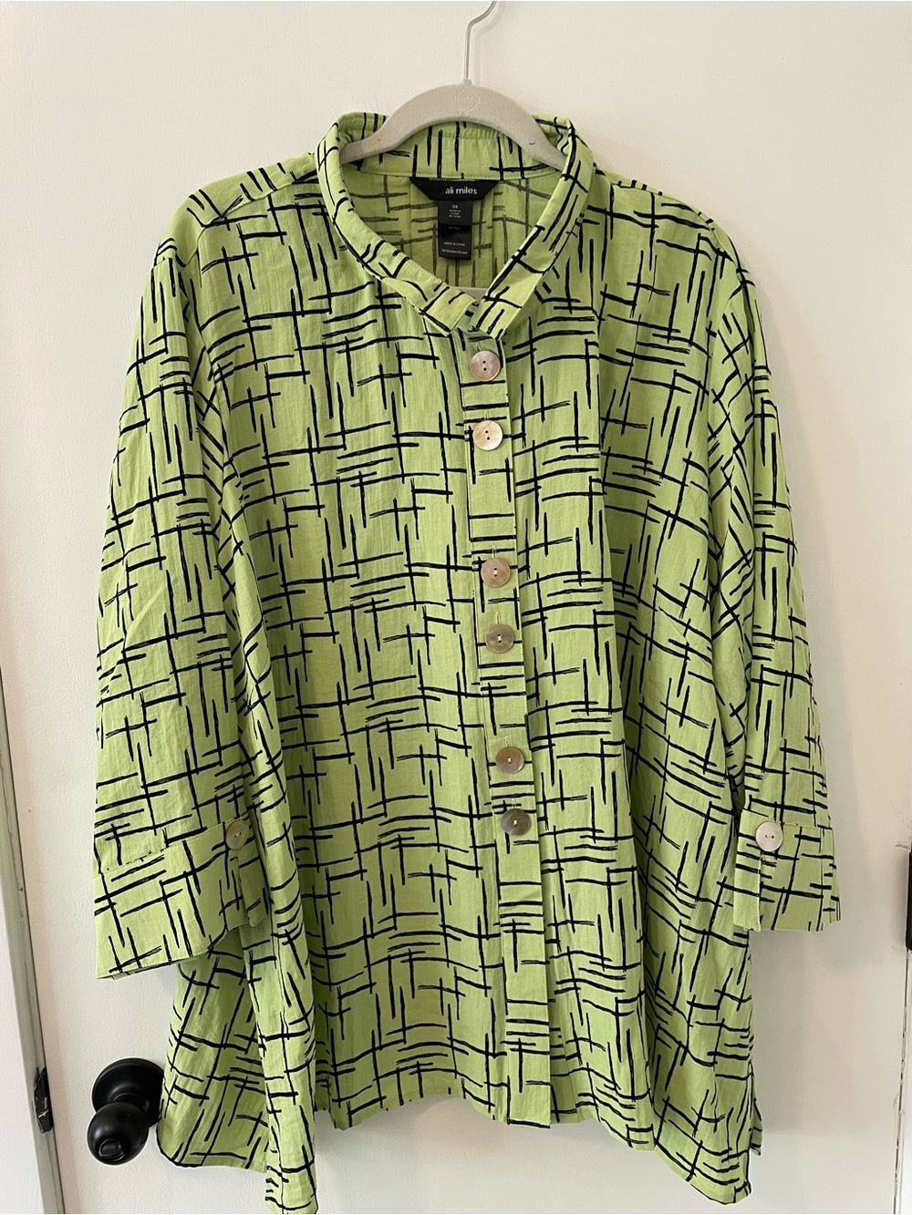 Ali Miles Lime Green Abstract Print Button Blouse Tunic Artsy Top 3X NWT 0117